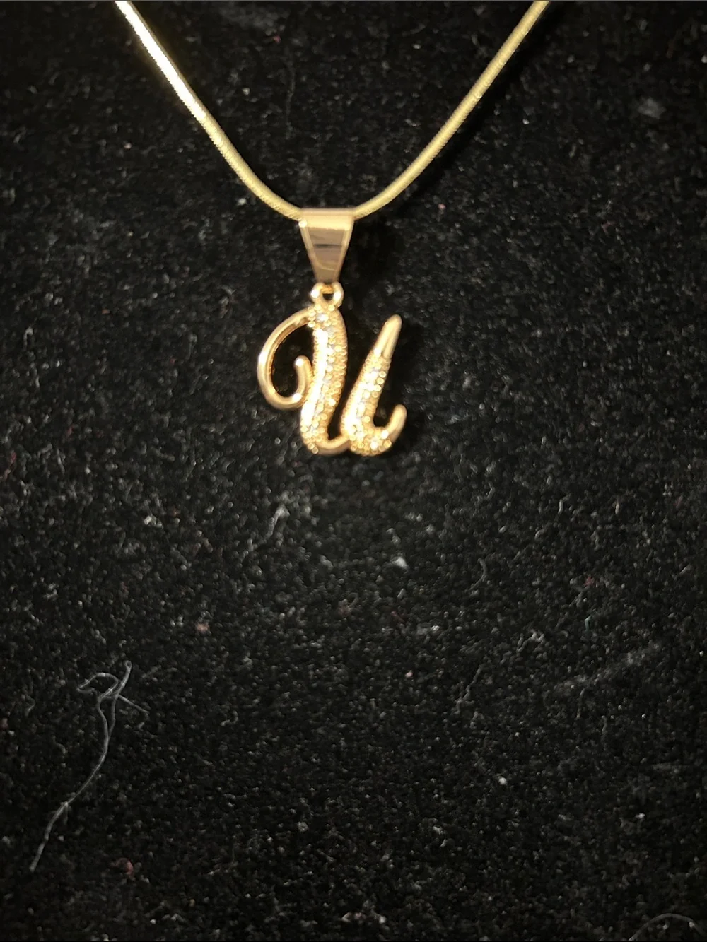 Fashion Jewelry Gold 'U' Initial Pendant Necklace with Pavé Accent